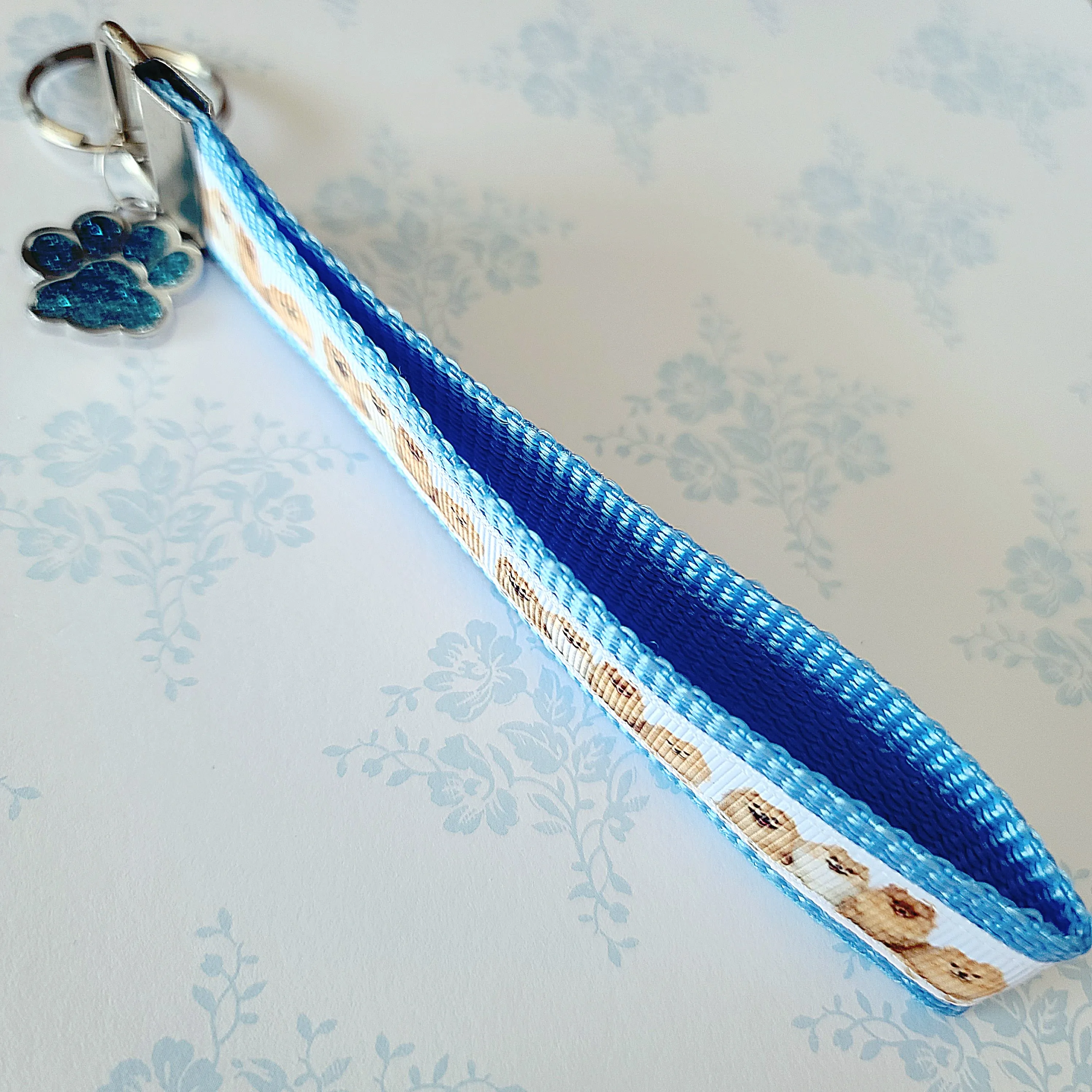 Pomeranians all Smiles Key Chain Fob with Enameled Paw Print Charm