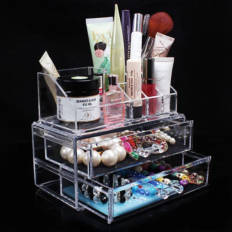 Portable Transparent Acrylic Cosmetic Organizer Drawer Makeup Case Storage Insert Holder Box