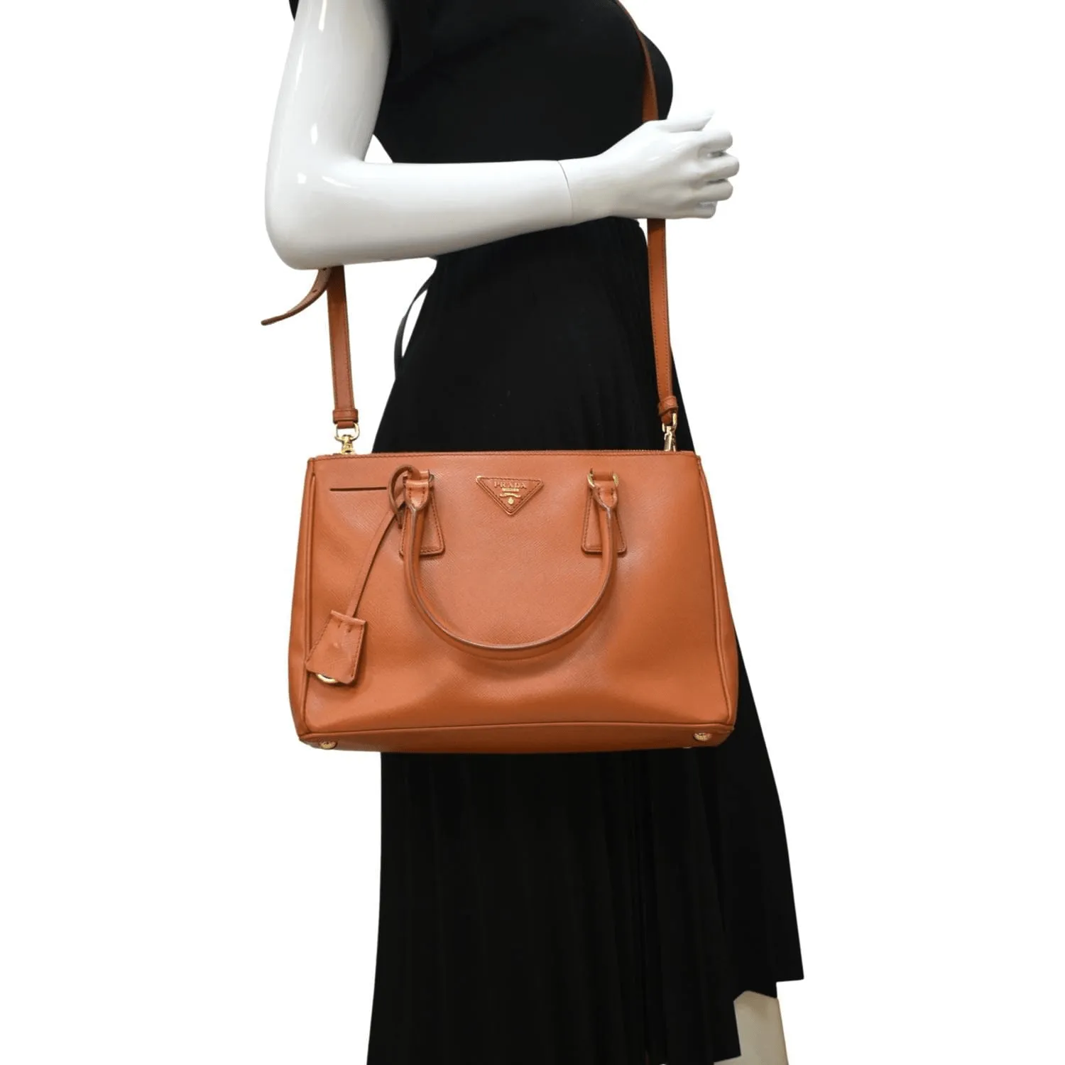 PRADA Galleria Double-Zip Saffiano Leather Tote Bag Orange