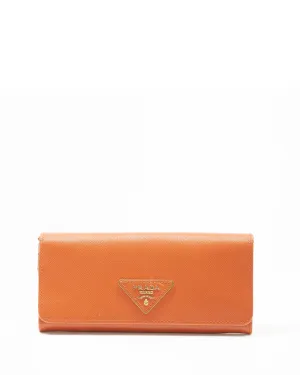 Prada Papaya Saffiano Leather Oro Triangle Flap Wallet