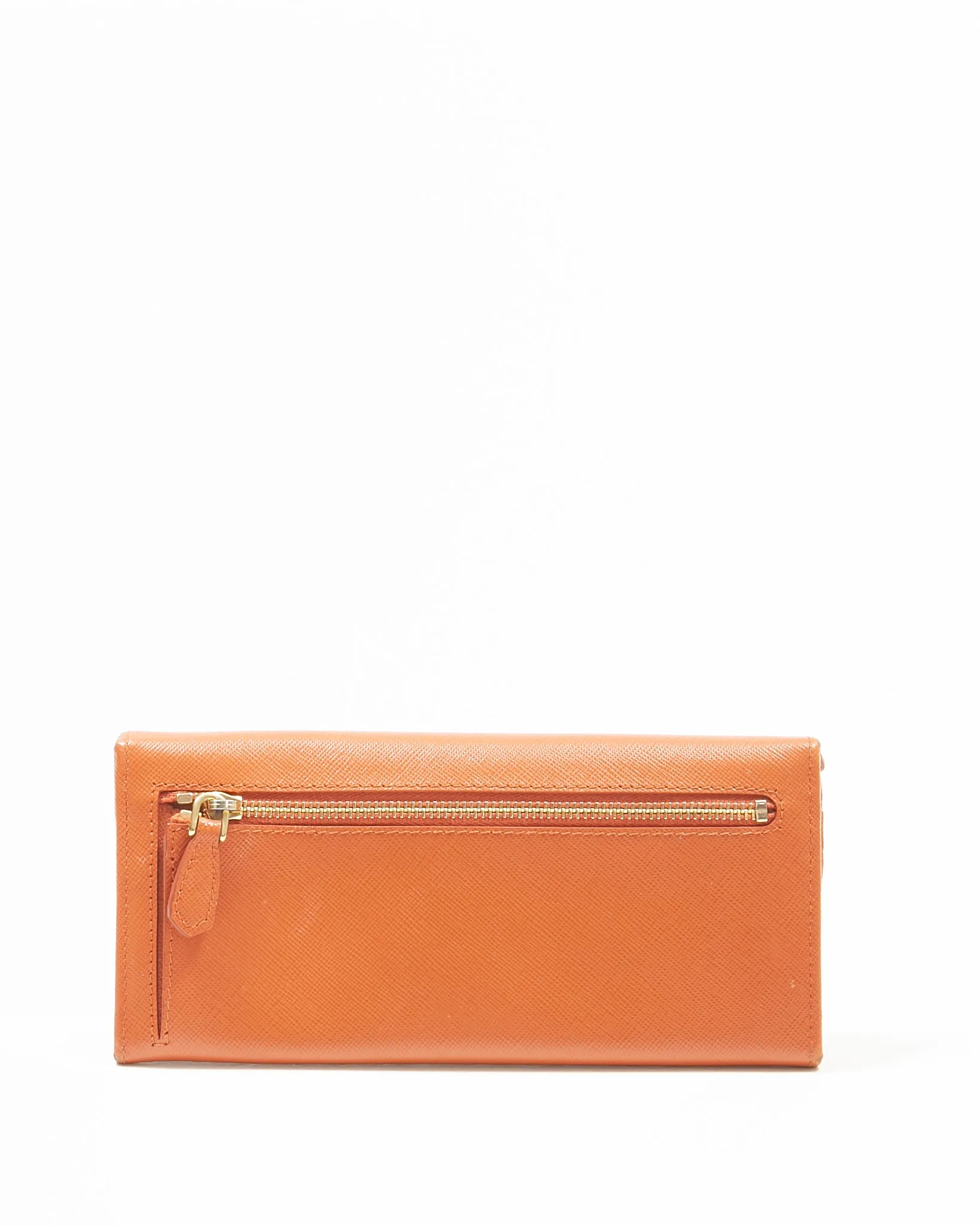 Prada Papaya Saffiano Leather Oro Triangle Flap Wallet