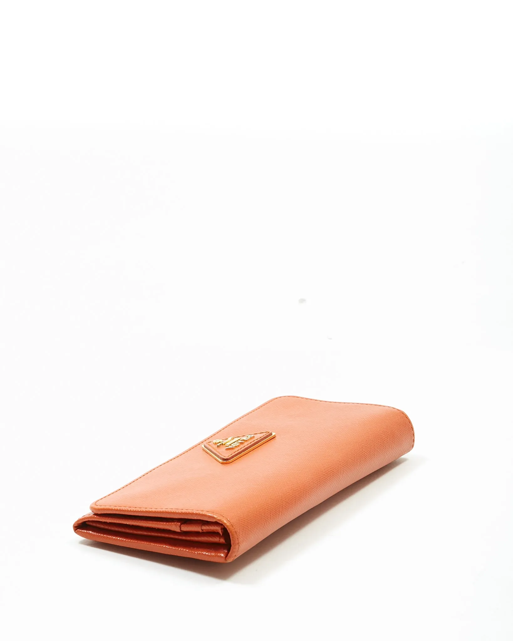 Prada Papaya Saffiano Leather Oro Triangle Flap Wallet