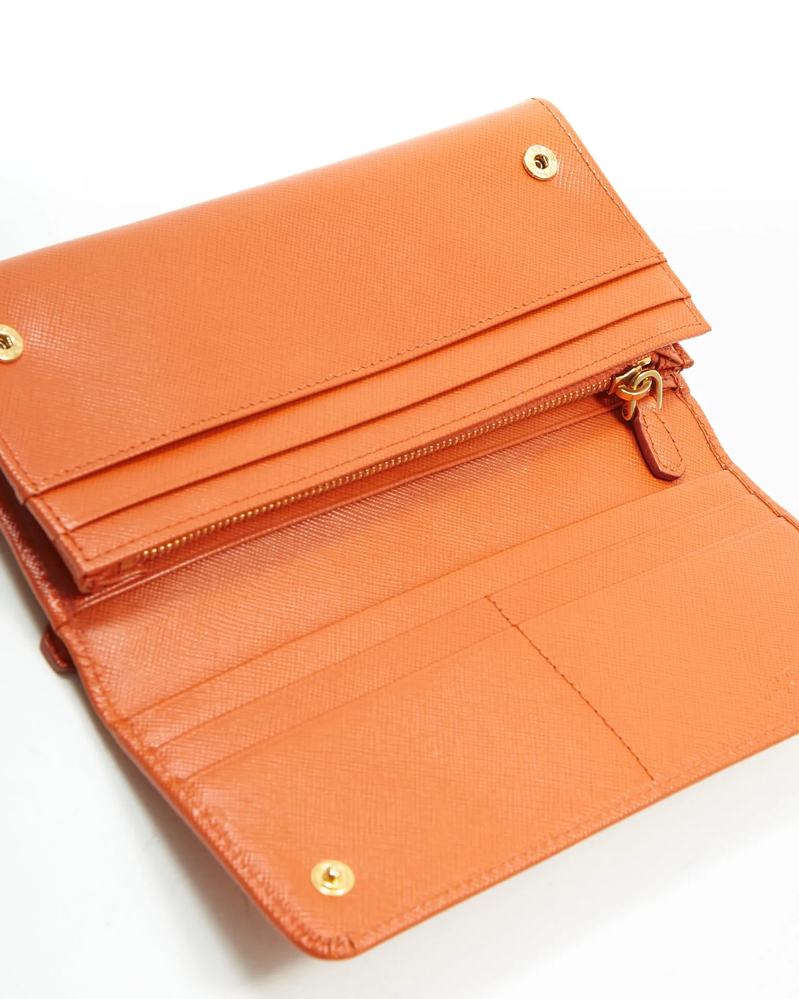 Prada Papaya Saffiano Leather Oro Triangle Flap Wallet