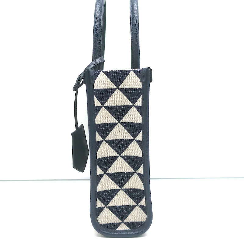 Prada Symbole Mini Tote Baltic Blue/White Embroidered Jacquard Crossbody Bag NEW