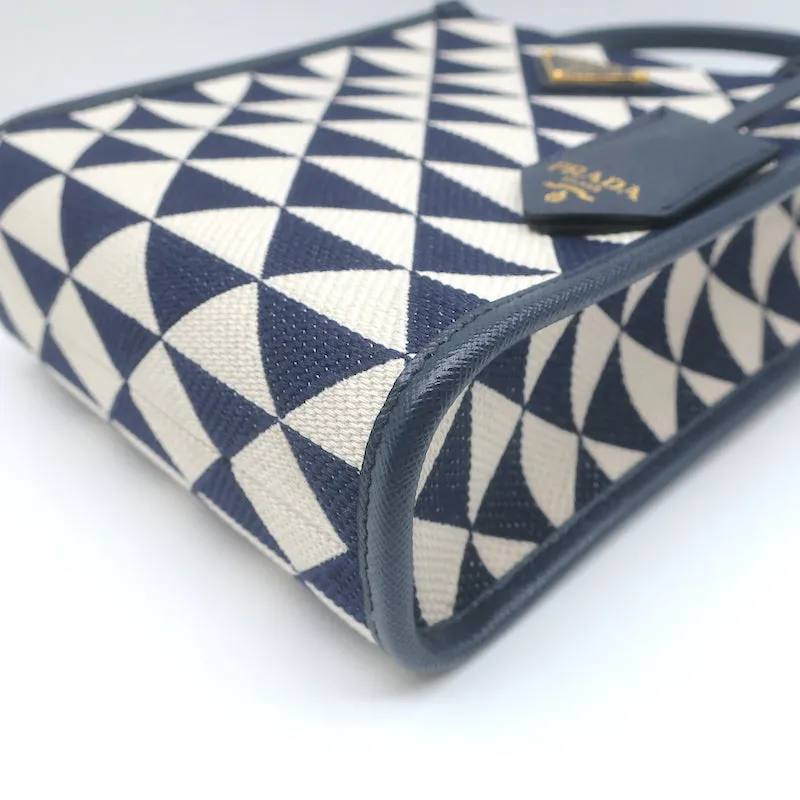 Prada Symbole Mini Tote Baltic Blue/White Embroidered Jacquard Crossbody Bag NEW