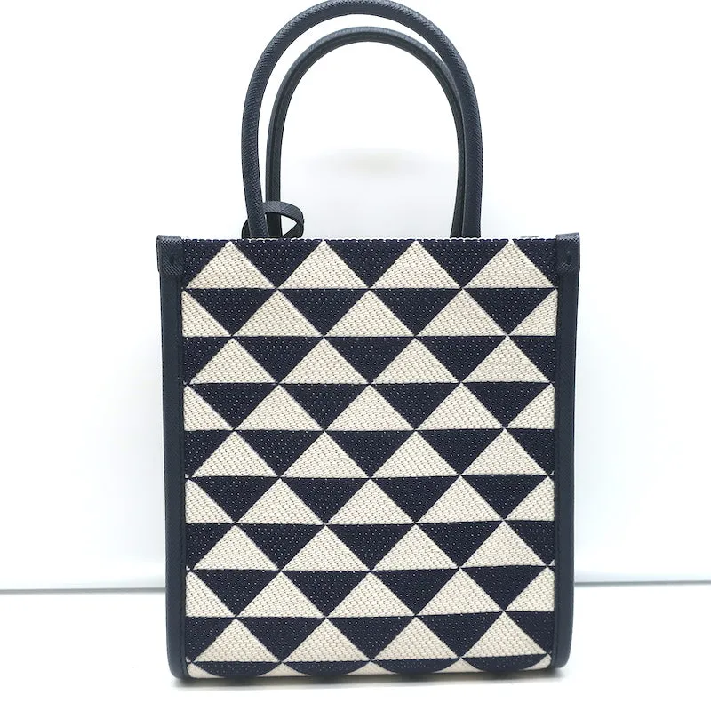 Prada Symbole Mini Tote Baltic Blue/White Embroidered Jacquard Crossbody Bag NEW
