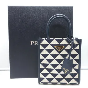 Prada Symbole Mini Tote Baltic Blue/White Embroidered Jacquard Crossbody Bag NEW