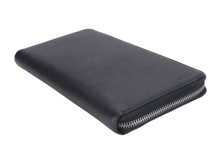 PRADA TAIGA SAFFIANO LEATHER ORGANIZER LONG WALLET (1M1188) SILVER HARDWARE NO DUST COVER