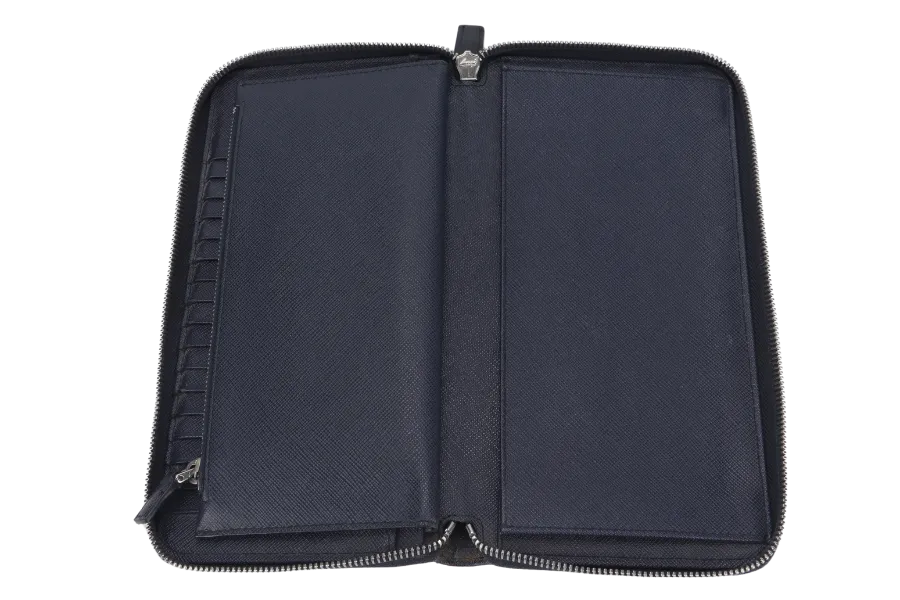 PRADA TAIGA SAFFIANO LEATHER ORGANIZER LONG WALLET (1M1188) SILVER HARDWARE NO DUST COVER