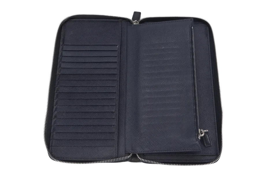 PRADA TAIGA SAFFIANO LEATHER ORGANIZER LONG WALLET (1M1188) SILVER HARDWARE NO DUST COVER
