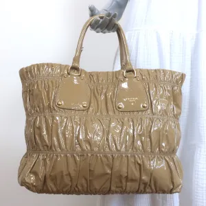 Prada Vernice Gaufre Tote Camel Patent Leather Large Shoulder Bag