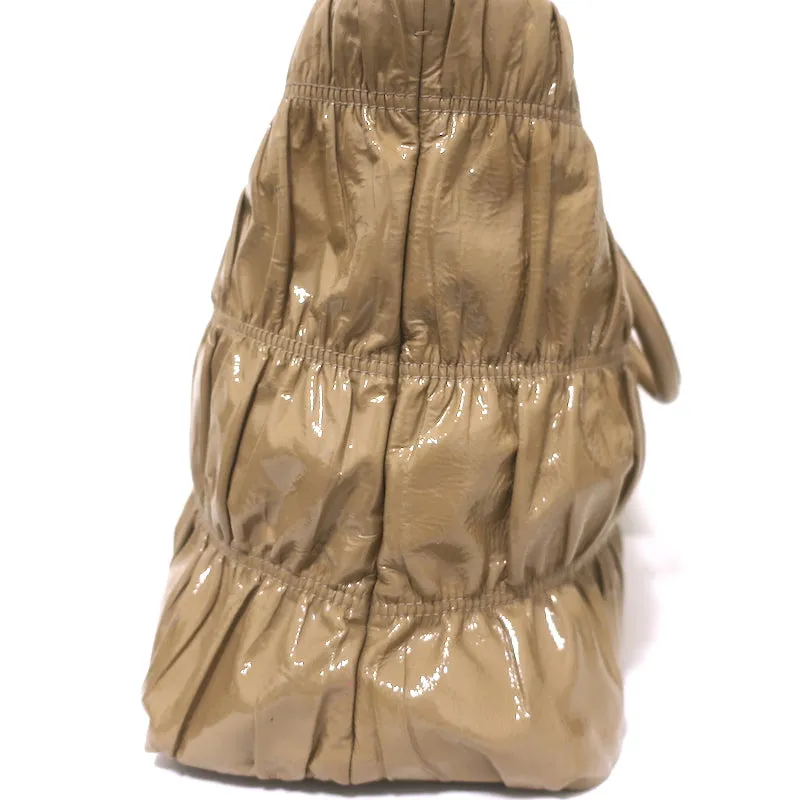 Prada Vernice Gaufre Tote Camel Patent Leather Large Shoulder Bag