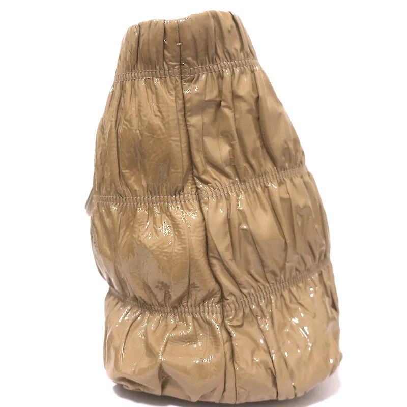 Prada Vernice Gaufre Tote Camel Patent Leather Large Shoulder Bag