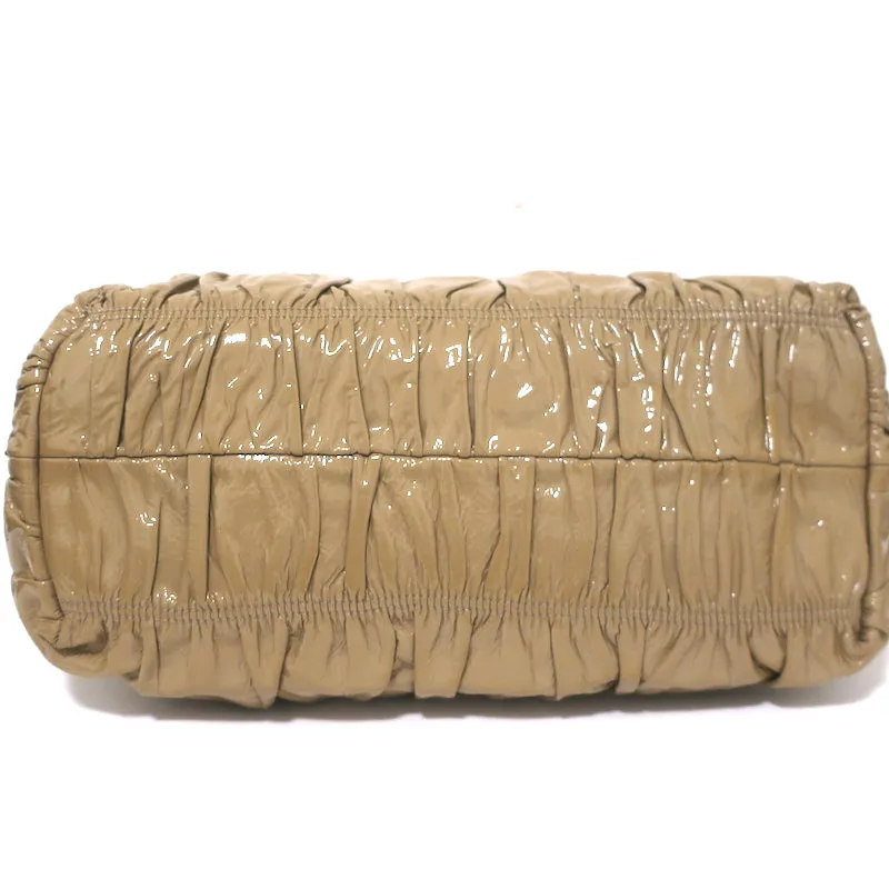 Prada Vernice Gaufre Tote Camel Patent Leather Large Shoulder Bag