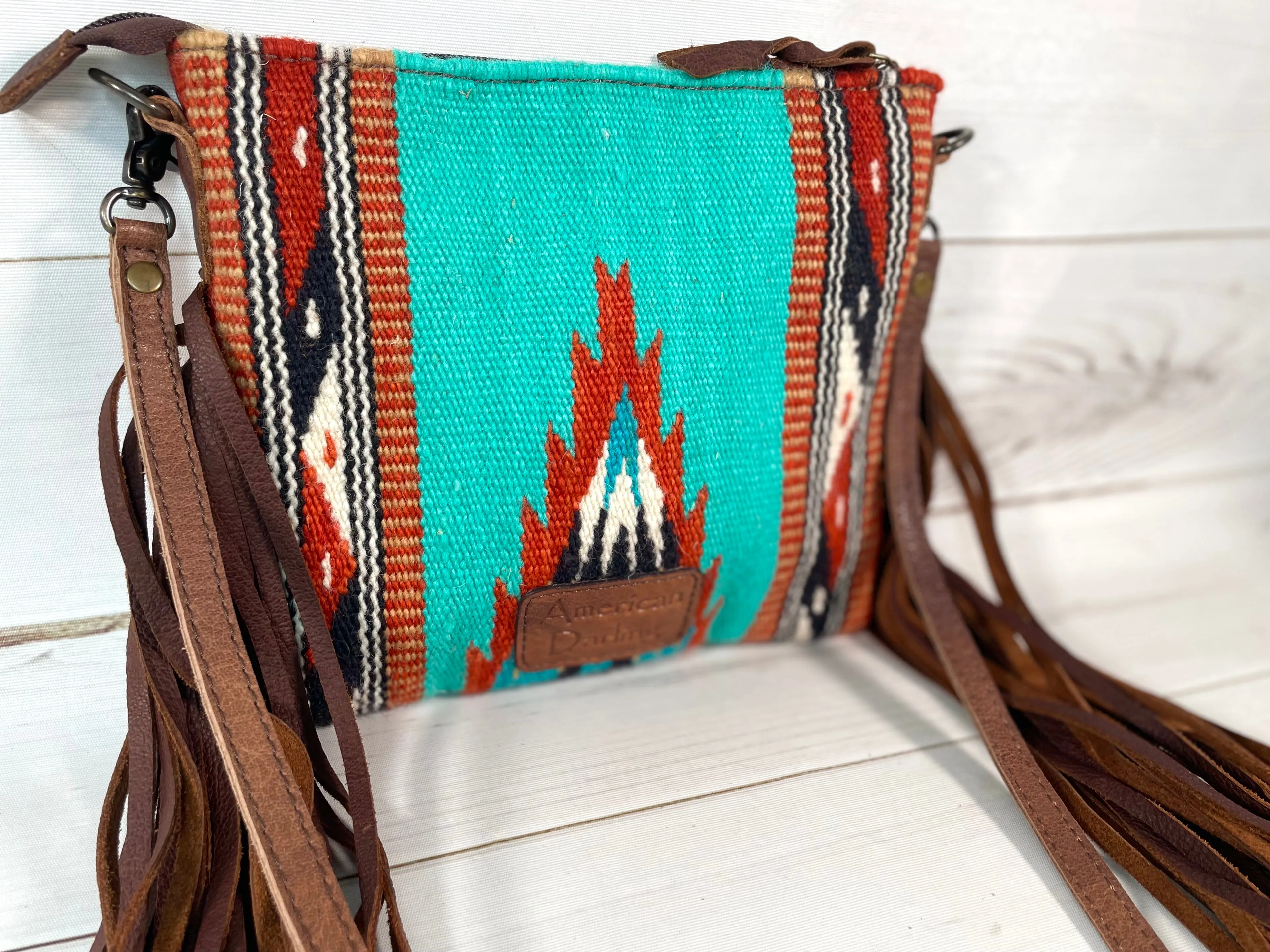 Prismatic Pattern Wool Leather Fringe Medium Sz Bag