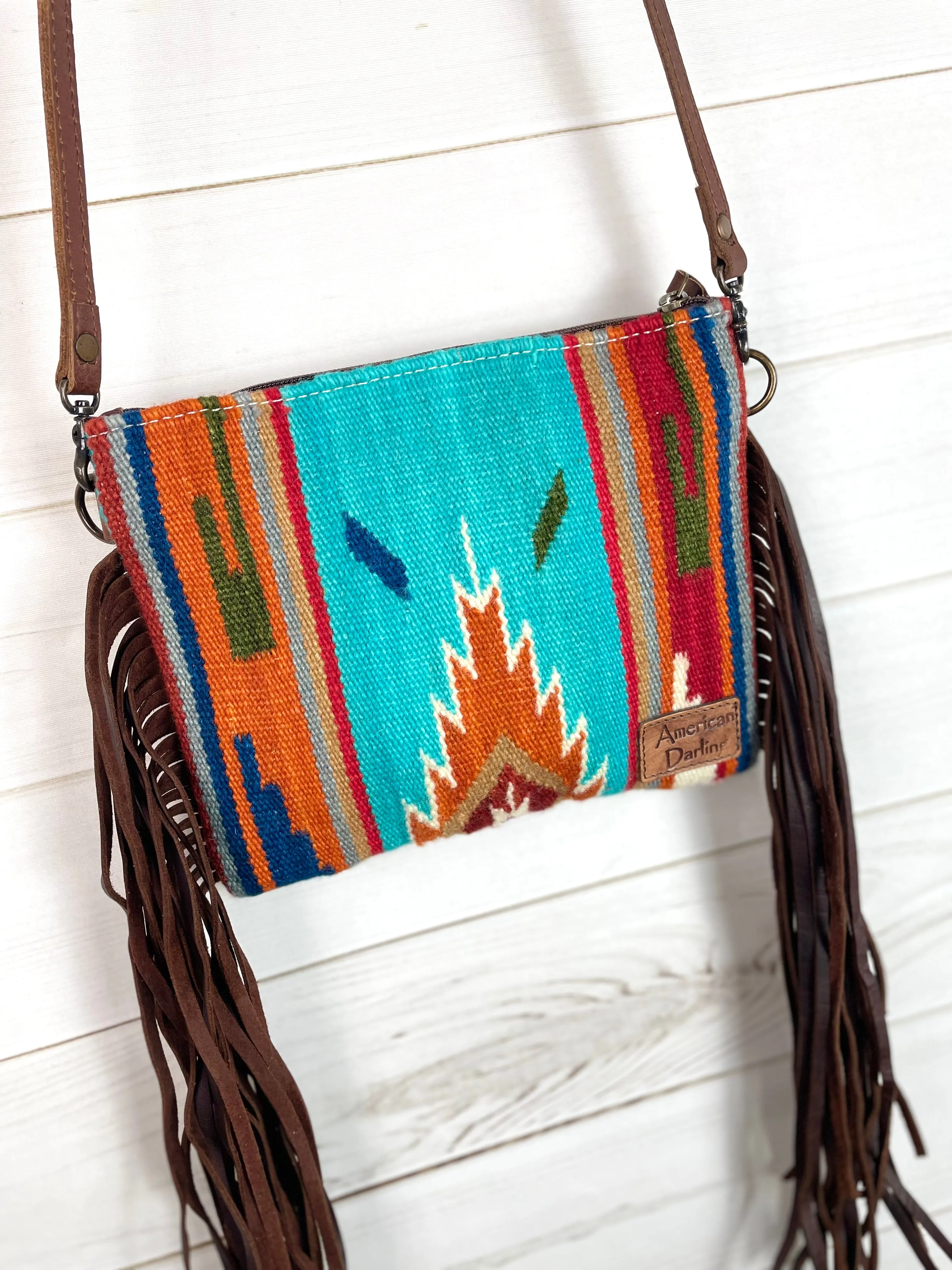 Prismatic Pattern Wool Leather Fringe Medium Sz Bag