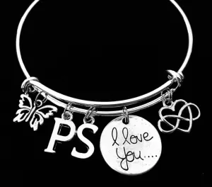 PS I Love You Jewelry Expandable Charm Bracelet Silver Adjustable One Size Fits All Gift for Women