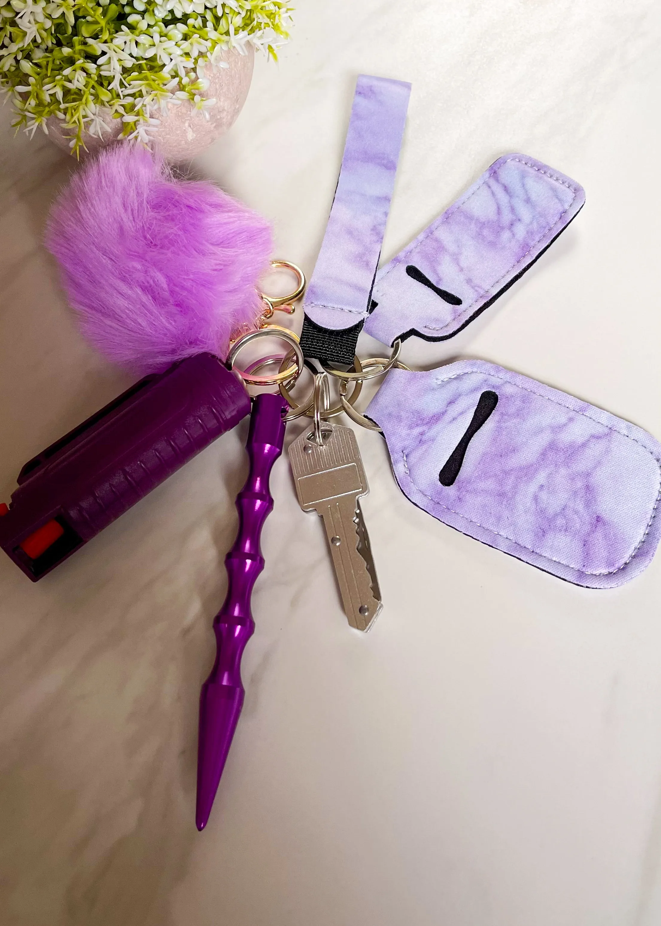 Purple Marble Self Defense 7 Piece Keychain