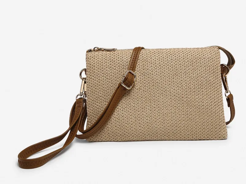 Purse - Izzy Straw Woven Crossbody w/Vegan Leather Strap
