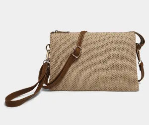 Purse - Izzy Straw Woven Crossbody w/Vegan Leather Strap
