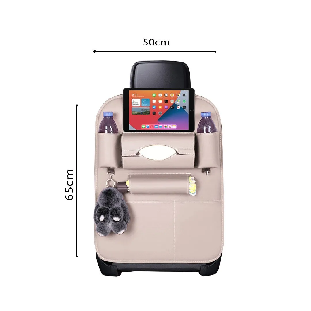 PVC Leather Car Back Seat Storage Bag Multi-Pocket Organizer Backseat and iPad Mini Holder White