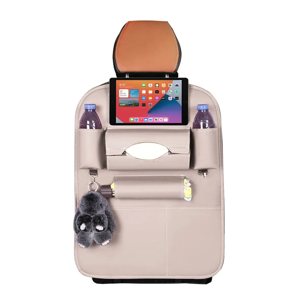PVC Leather Car Back Seat Storage Bag Multi-Pocket Organizer Backseat and iPad Mini Holder White