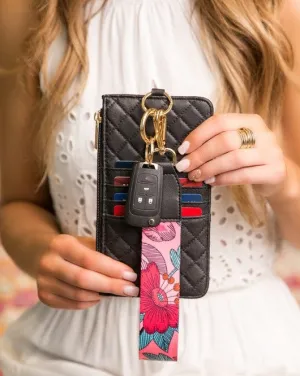 QUILTED CARD WALLET WITH WRISTLET - 3 COLORS