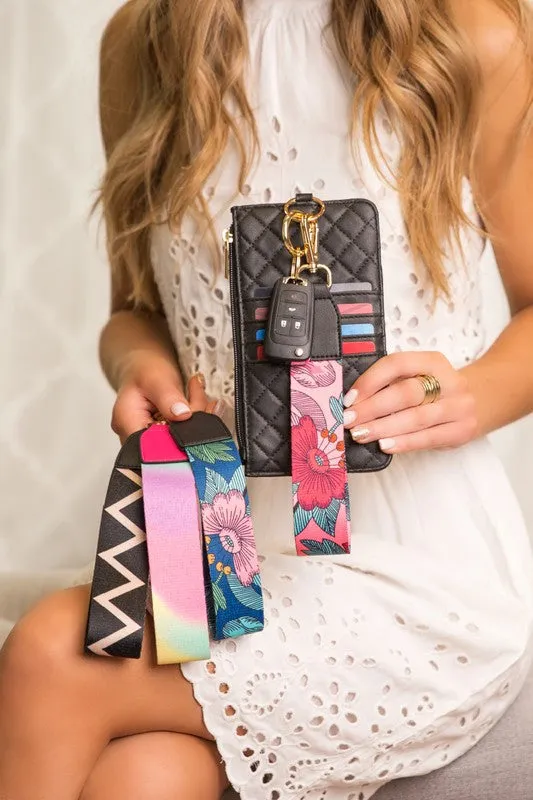 QUILTED CARD WALLET WITH WRISTLET - 3 COLORS