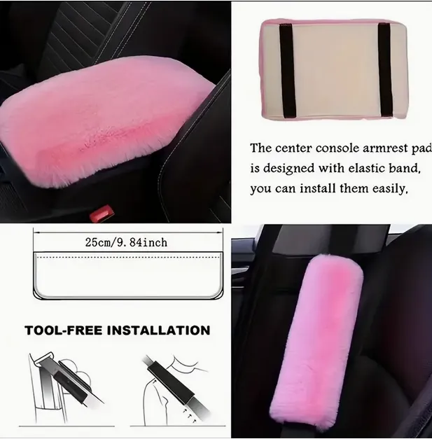 RED - 8 Piece Extra Plush Car Accessories Set with **BONUS 2 Red Rhinestone Car Coasters**