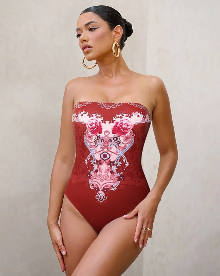 Removable Shoulder StrapRed Jewelry Pattern Series One Piece Swimsuit Set - As shown / S