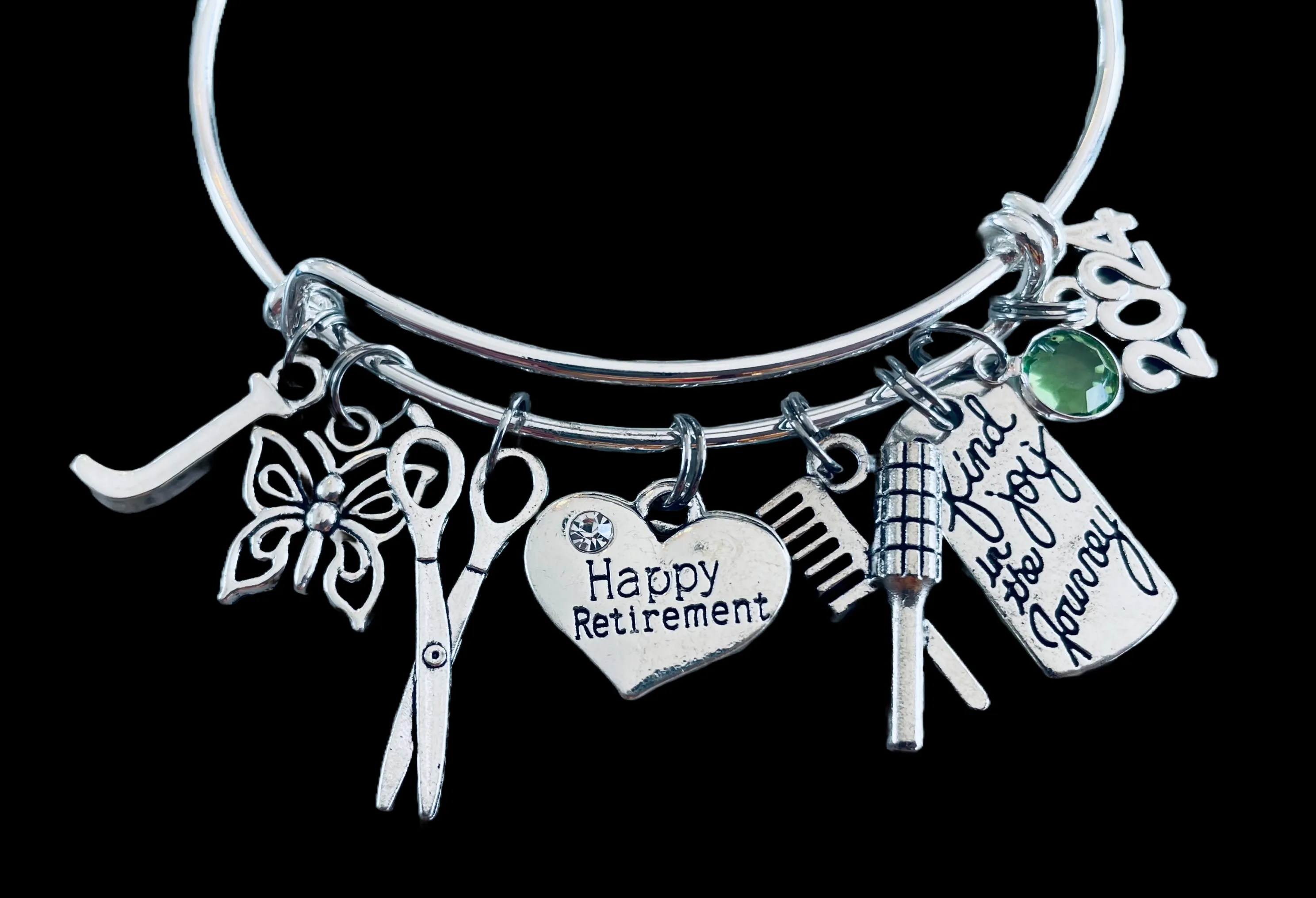 Retirement Gift for Hair Stylist Happy Retirement Expandable Silver Charm Bracelet Adjustable Bangle One Size Fits All Gift
