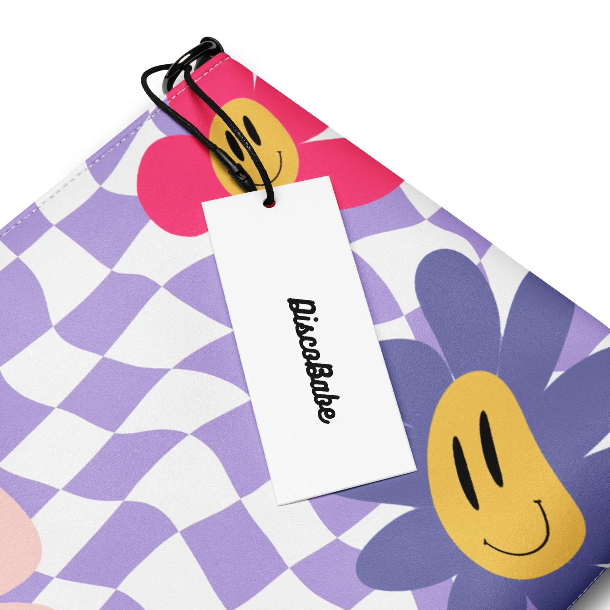 Retro Purple Checkered Happy Face Crossbody Bag
