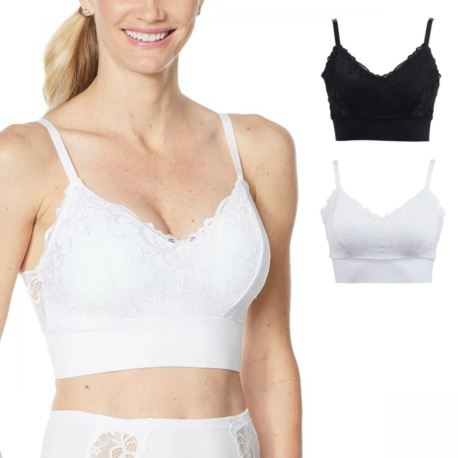 Rhonda Shear 2 Pack Lace Leisure Bras With Removable Pads Black/ White 2X