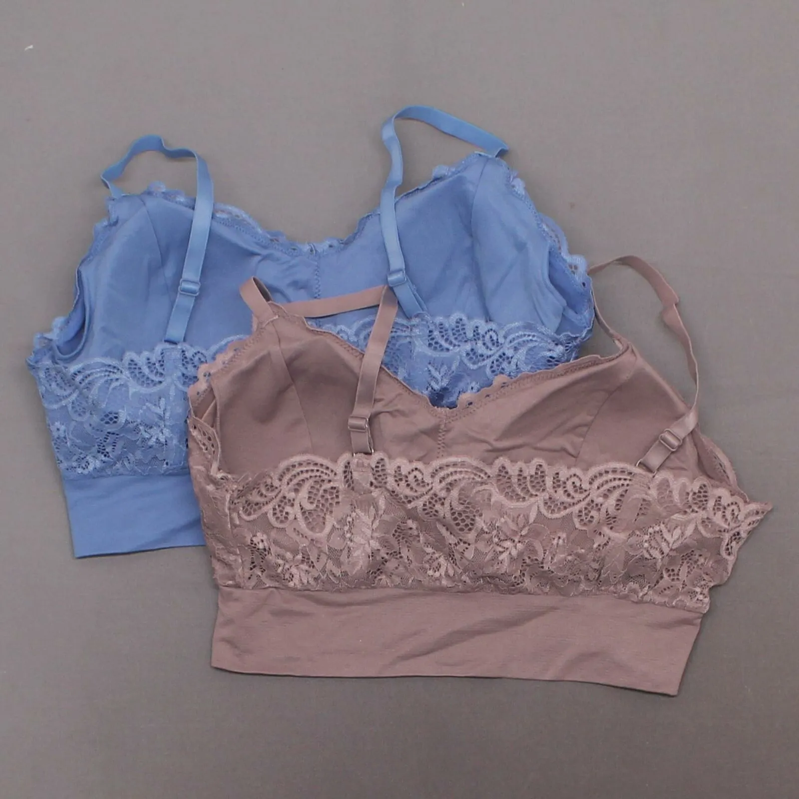 Rhonda Shear 2 Pack Lace Leisure Bras With Removable Pads Mocha/ Blue XL