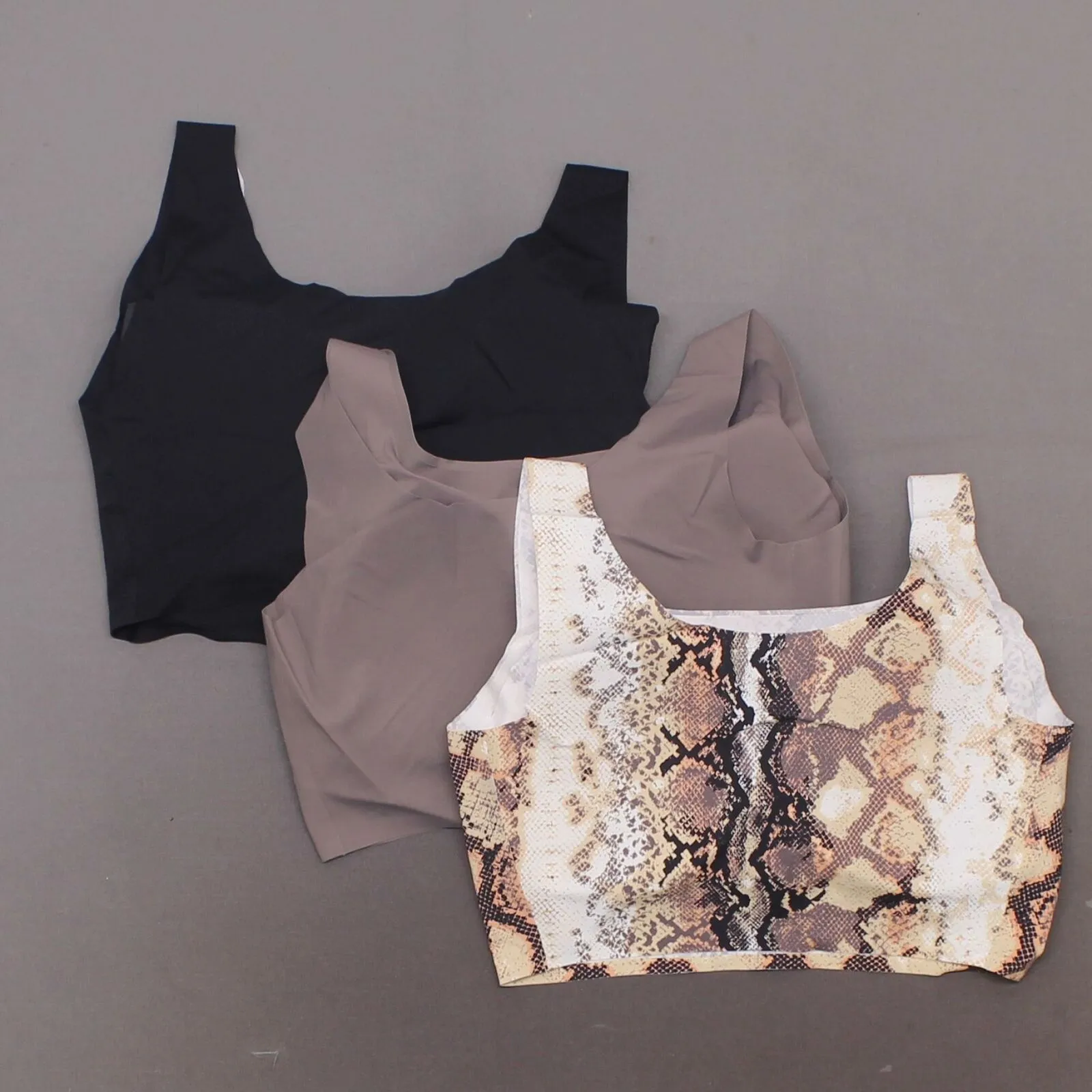 Rhonda Shear 3 Pack Body Bras With Removable Pads Mocha/ Snake/ Black 2X
