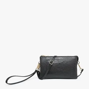 Riley Lizard Crossbody Wristlet Black