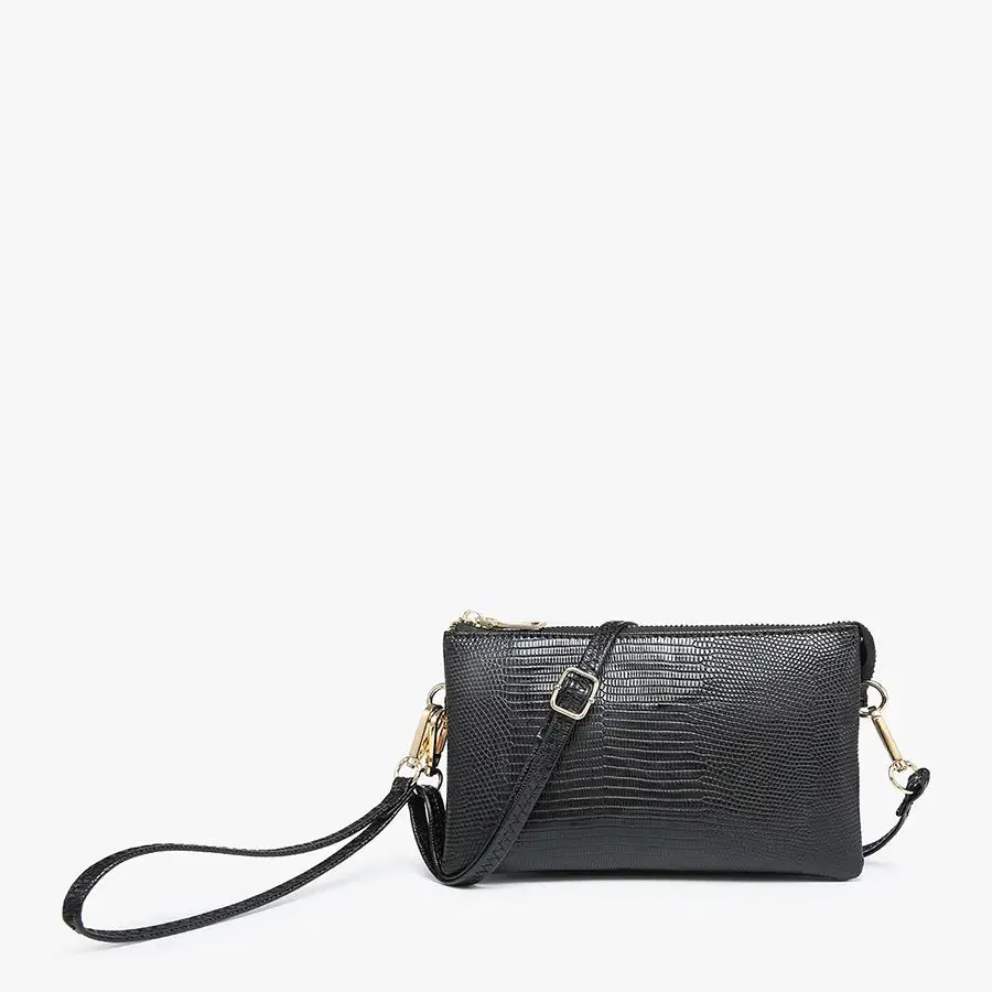 Riley Lizard Crossbody Wristlet Black