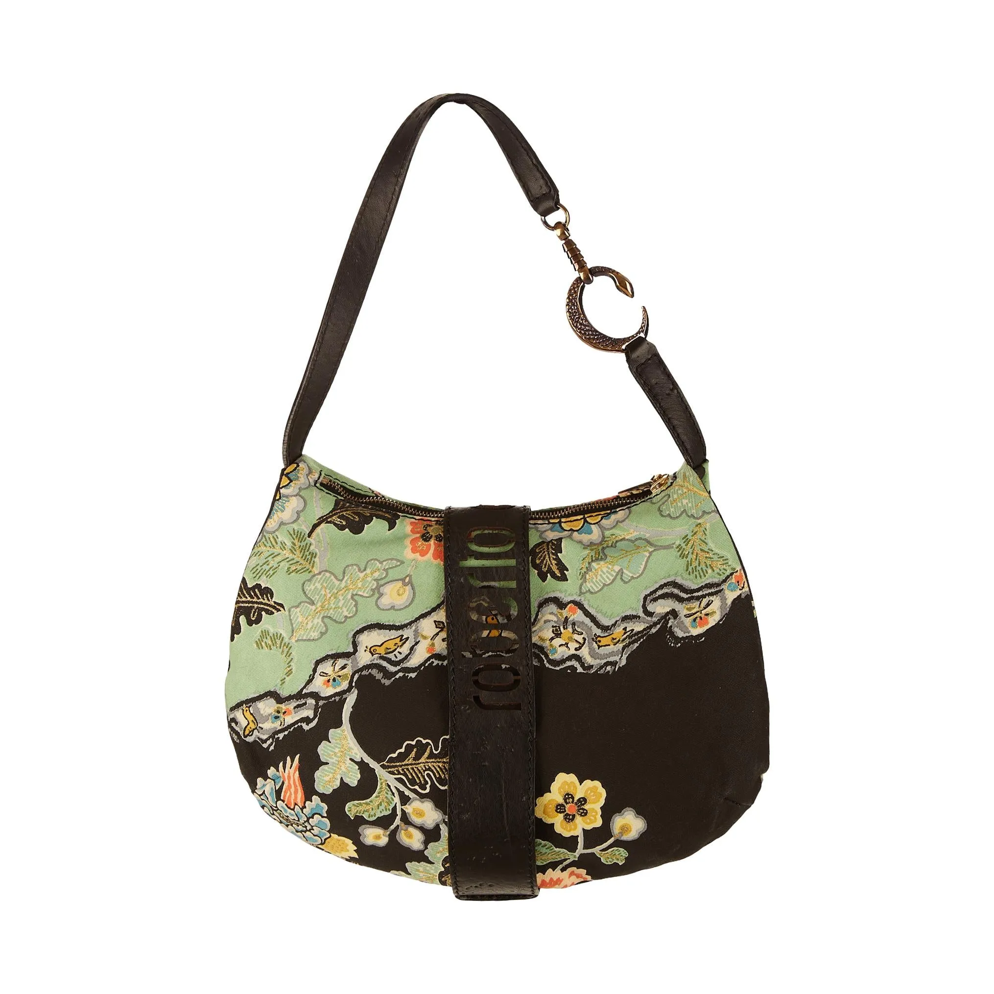 Roberto Cavalli Black Chinoiserie Print Shoulder Bag