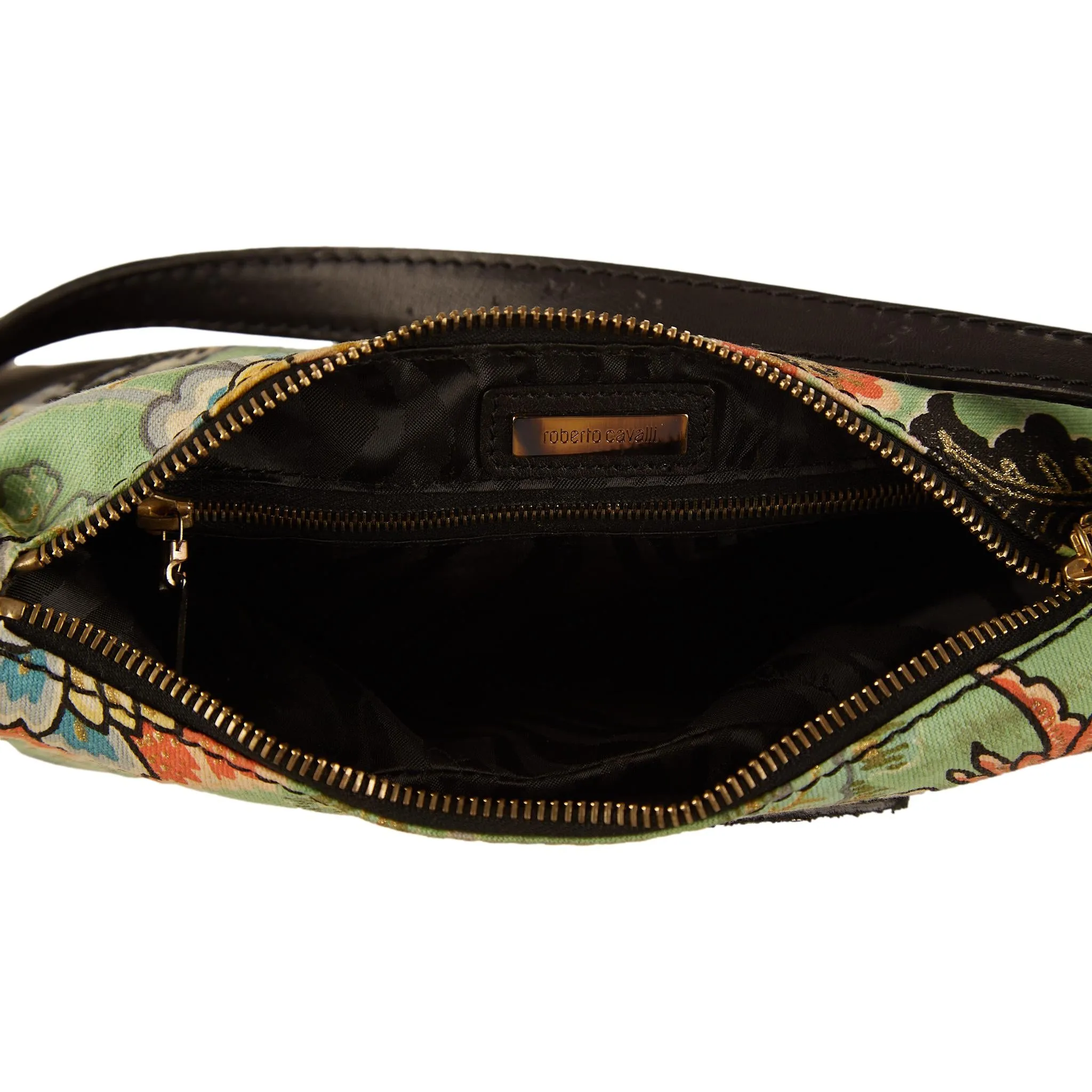 Roberto Cavalli Black Chinoiserie Print Shoulder Bag