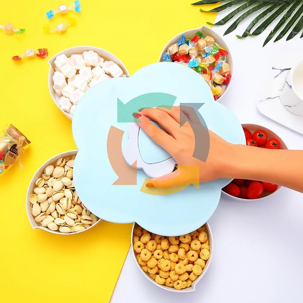 Rotating Food Storage Organizer Box - Flower Bloom Design Candy Nut Snack Serving Tray