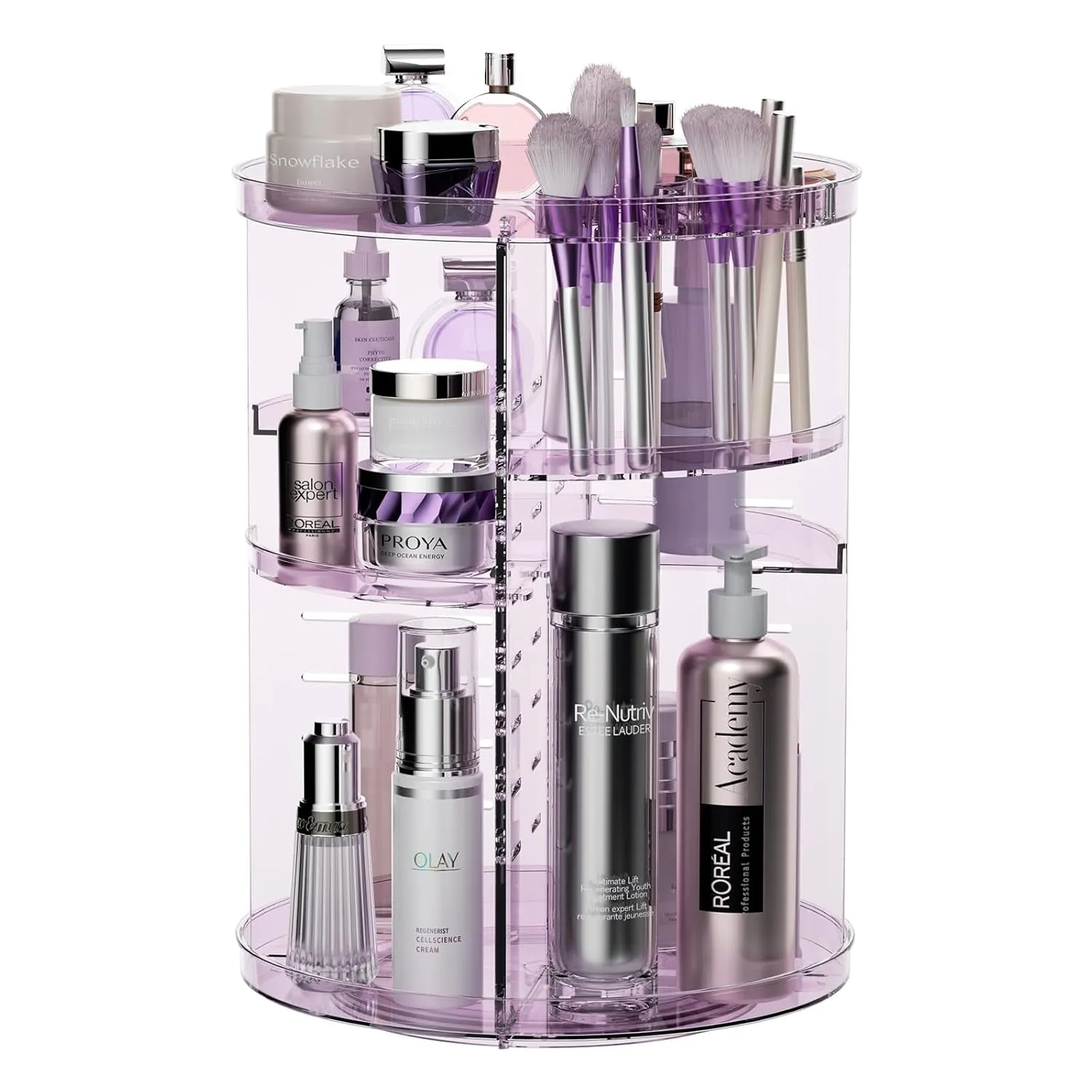 Rotating Makeup Organizer, DIY 8 Adjustable Layers Spinning Skincare Organizer, Cosmetic Display Case with Brush Holder Perfume Tray, Multi-Function Storage Carousel for Vanity Bathroom Countertop