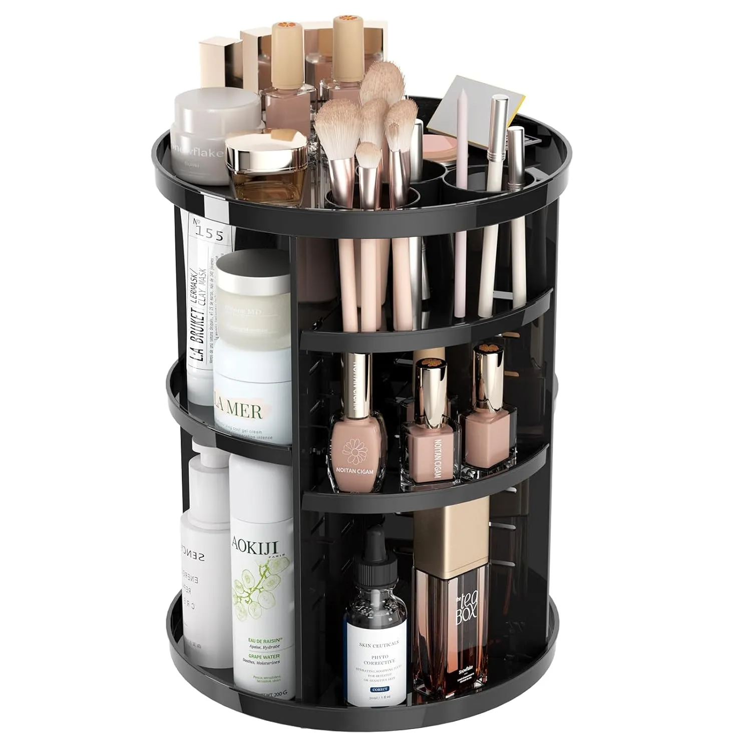 Rotating Makeup Organizer, DIY 8 Adjustable Layers Spinning Skincare Organizer, Cosmetic Display Case with Brush Holder Perfume Tray, Multi-Function Storage Carousel for Vanity Bathroom Countertop