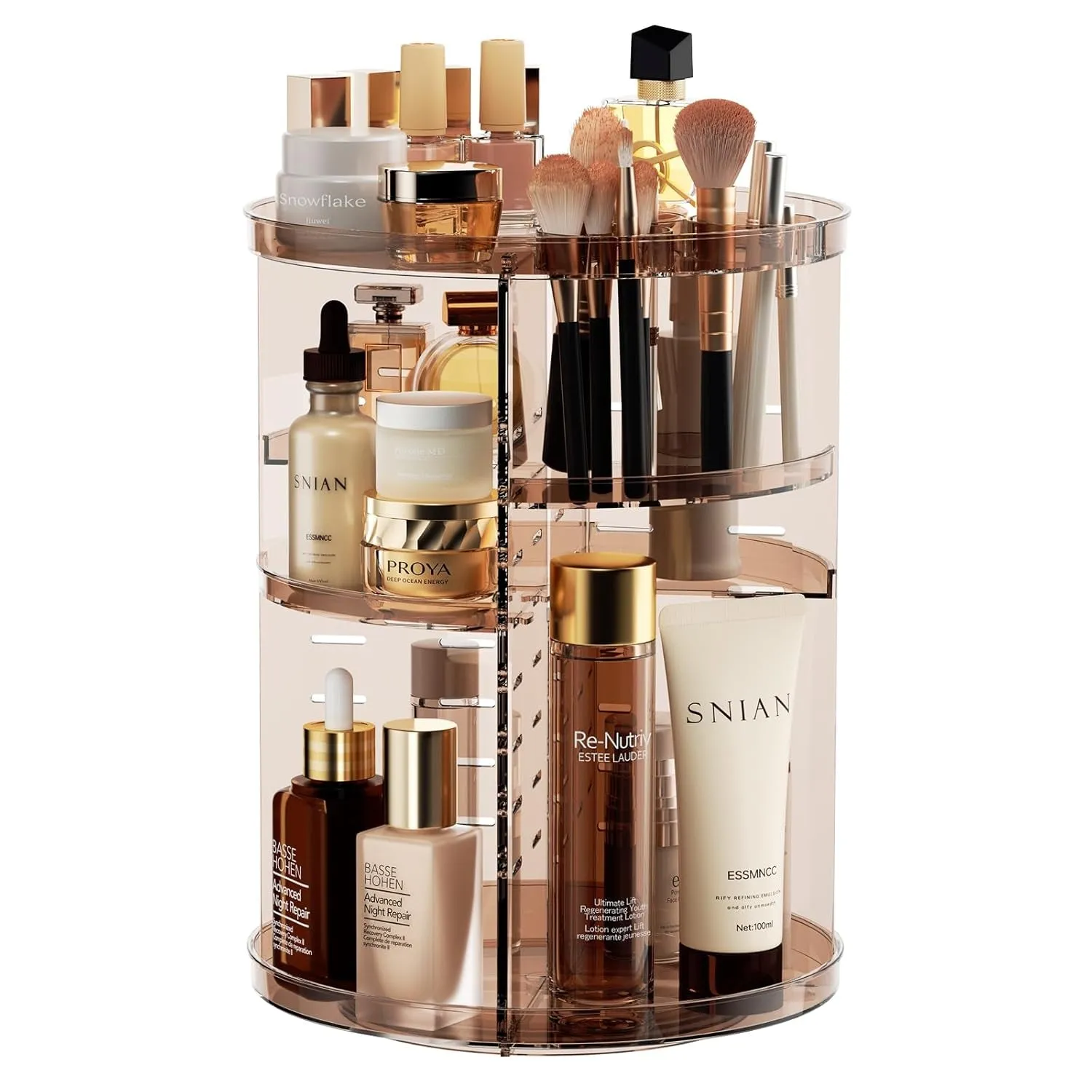 Rotating Makeup Organizer, DIY 8 Adjustable Layers Spinning Skincare Organizer, Cosmetic Display Case with Brush Holder Perfume Tray, Multi-Function Storage Carousel for Vanity Bathroom Countertop
