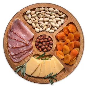Round Wooden Serving Tray with 4 Sections