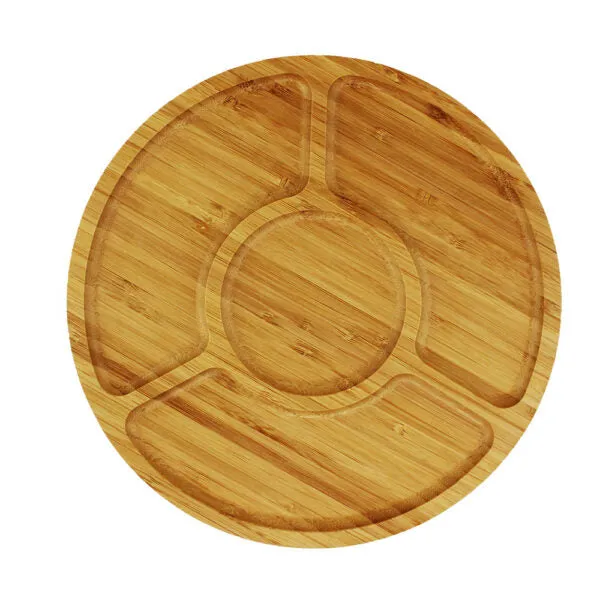 Round Wooden Serving Tray with 4 Sections