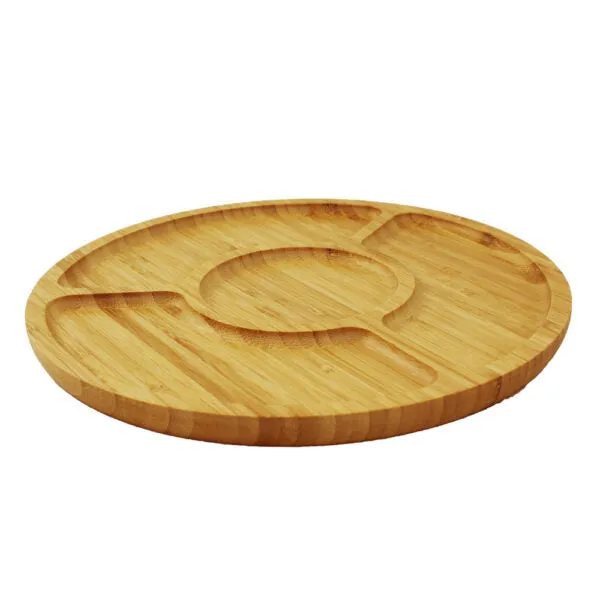 Round Wooden Serving Tray with 4 Sections