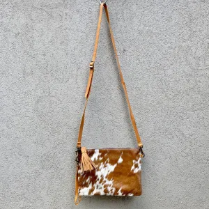 Sahara Reversible Cowhide & Leather Crossbody Clutch Bag - Tan White