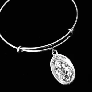 Saint Joseph Patron Saint of Carpenters, Fathers, Families, Workers, and the Universal Church Silver Expandable Bangle