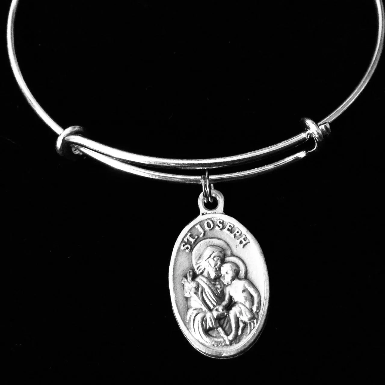 Saint Joseph Patron Saint of Carpenters, Fathers, Families, Workers, and the Universal Church Silver Expandable Bangle