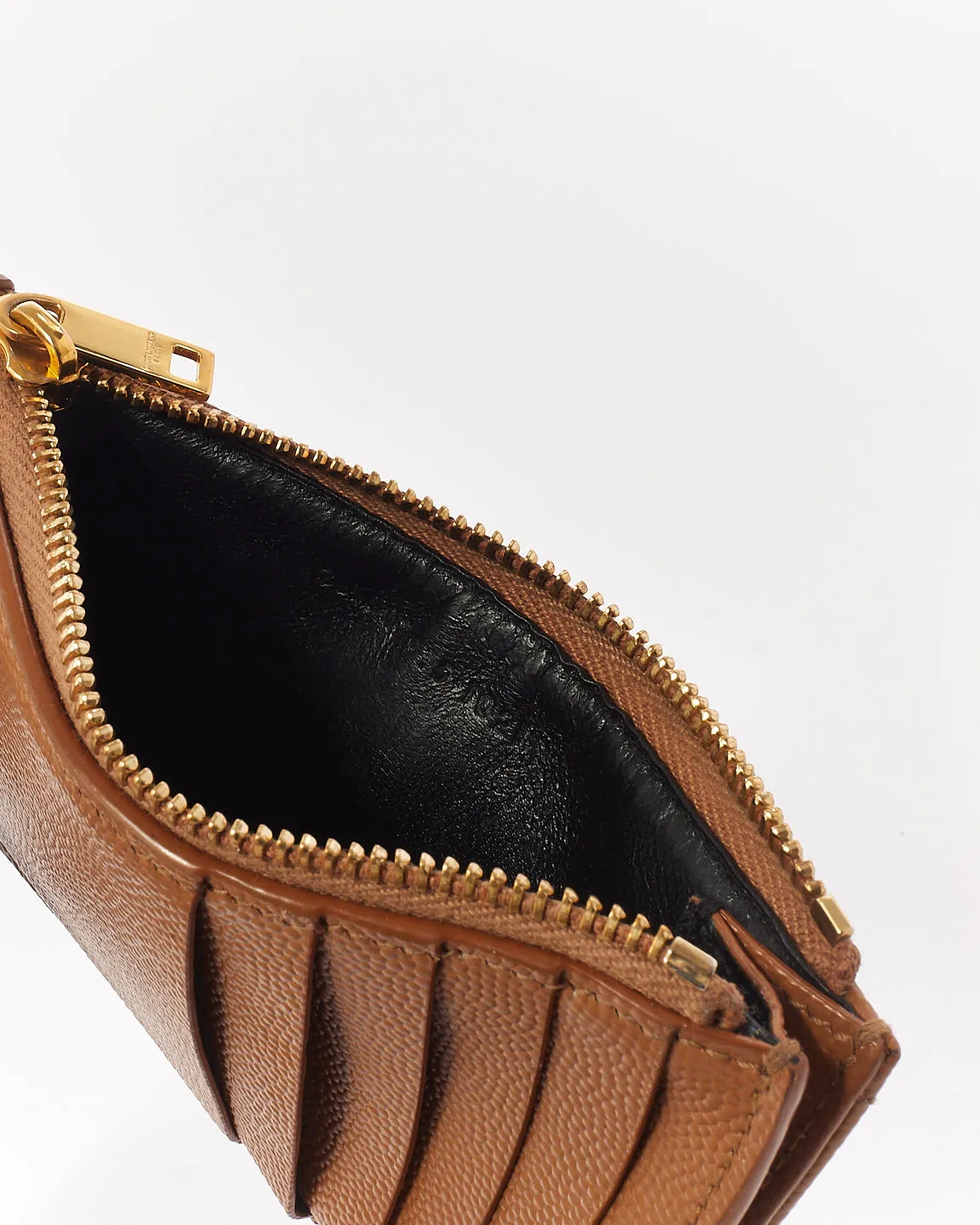 Saint Laurent Beige Matelasse Leather Cassandre Zipped Card Case